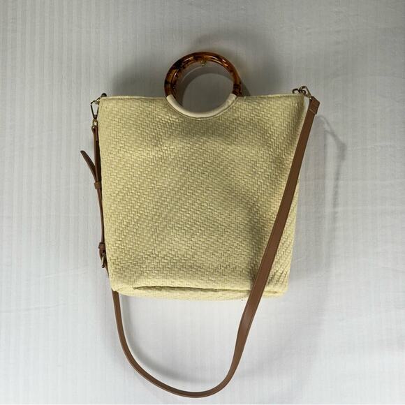 Banana Republic Natural Woven Paper Straw Tote Bag Tortoise Shell Coastal Boho - Picture 1 of 5